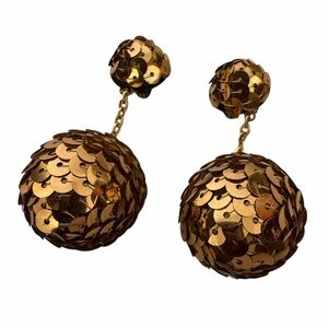 Earrings Gold Sequin Ball Dangle Drop Womens Clip On Round Statement Jewelry